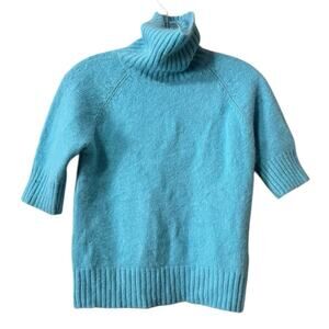 Apostrophe Women Size Small Blue 3/4 Sleeve Silk Angora Rabbit Hair Turtleneck
